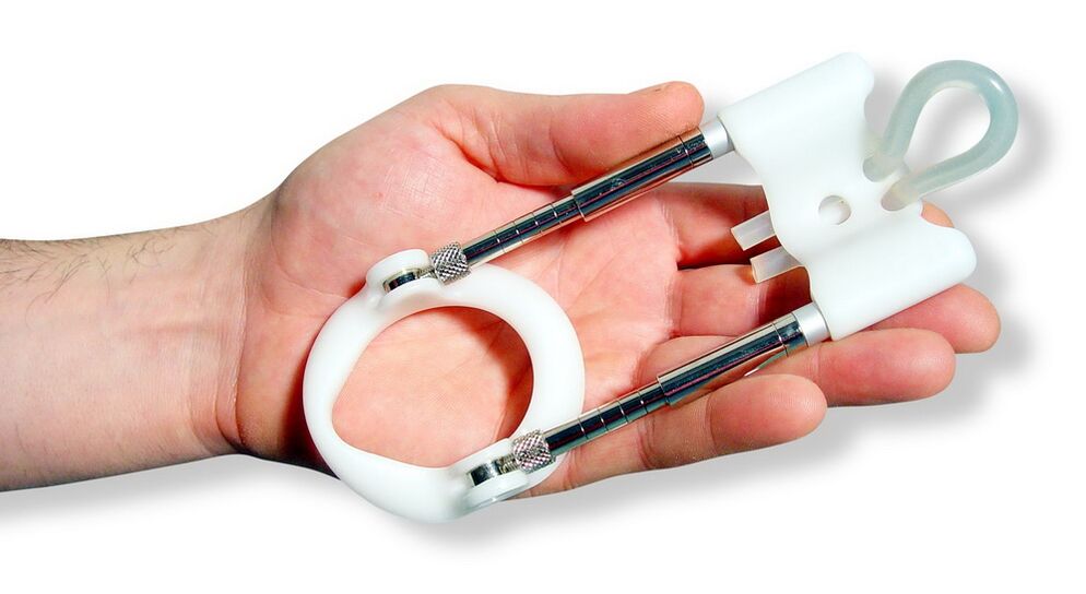 Een extender is een apparaat gebaseerd op het principe van het strekken van de weefsels van de penis